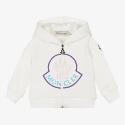 Girls Ivory Cotton Zip-Up Hoodie