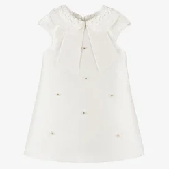 Girls Ivory Diamanté Flower Dress