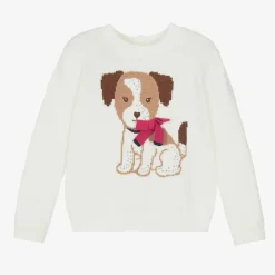 Girls Ivory Dog Knit Jumper