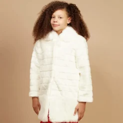 Girls Ivory Faux Fur Coat & Hat Set