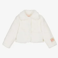 Girls Ivory Faux Fur Jacket