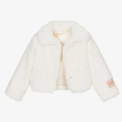 Girls Ivory Faux Fur Jacket