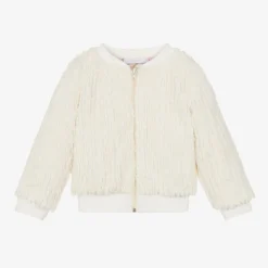 Girls Ivory Faux Fur Jacket