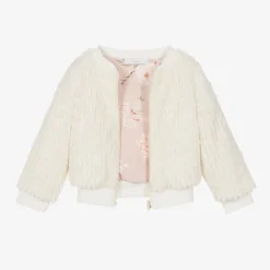 Girls Ivory Faux Fur Jacket