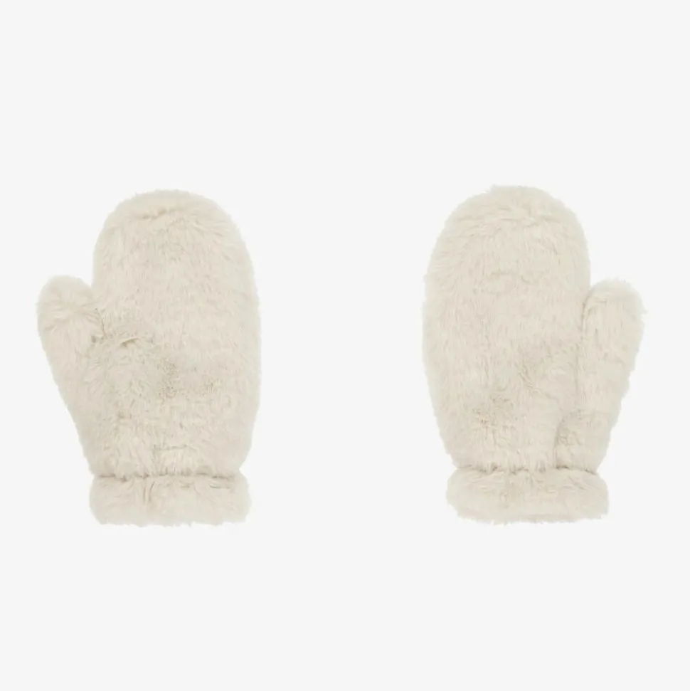 Girls Ivory Faux Fur Mittens