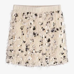 Girls Ivory Feather & Sequin Skirt