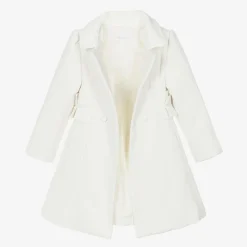 Girls Ivory Felted Ruffle Coat