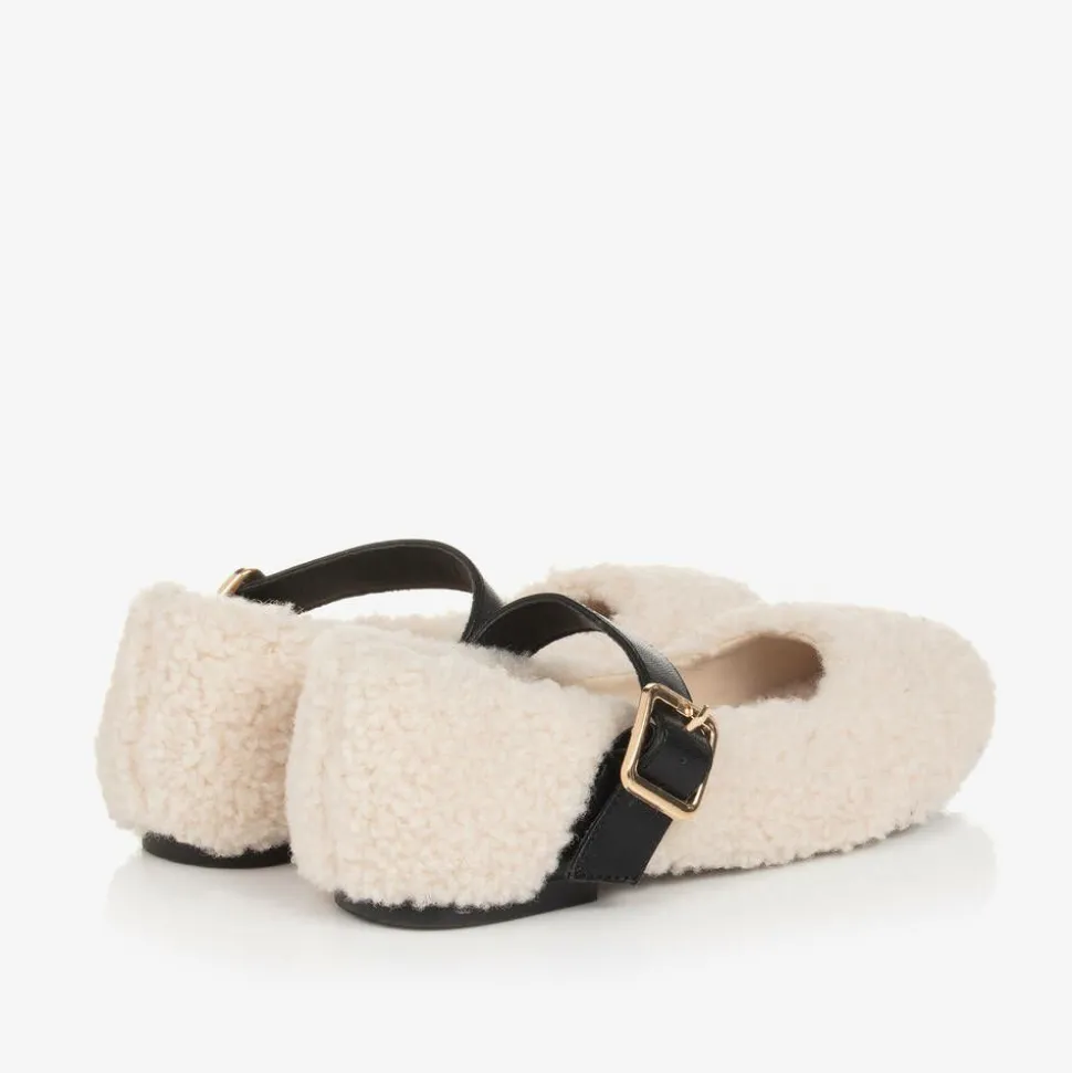 Girls Ivory Fleece Buckle Shoes