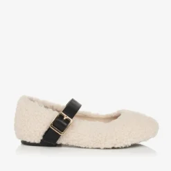 Girls Ivory Fleece Buckle Shoes
