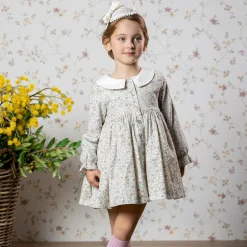 Girls Ivory Floral Print Cotton Dress