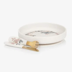 Girls Ivory Floral Silicone Plate & Cutlery Set