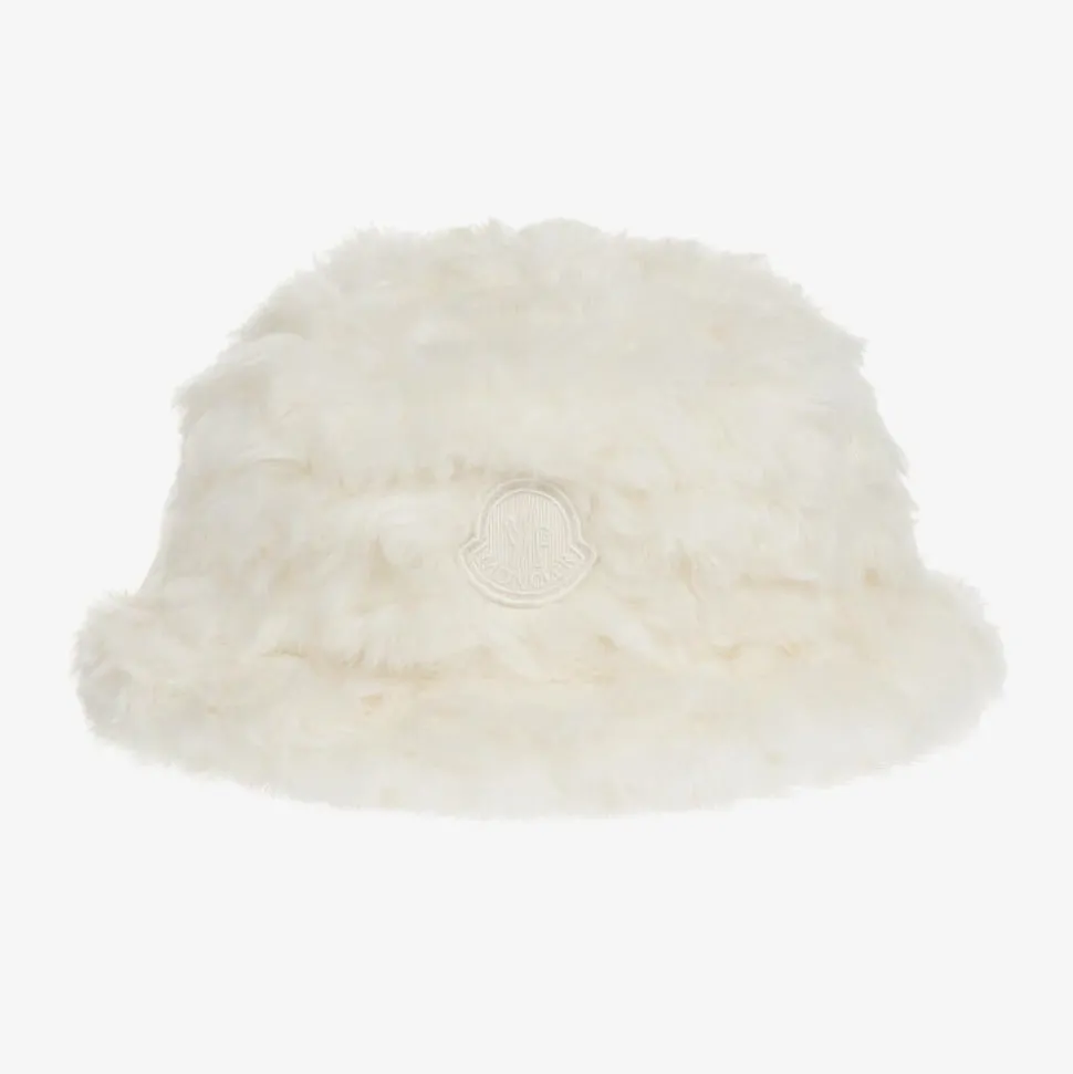 Girls Ivory Fluffy Faux Fur Hat