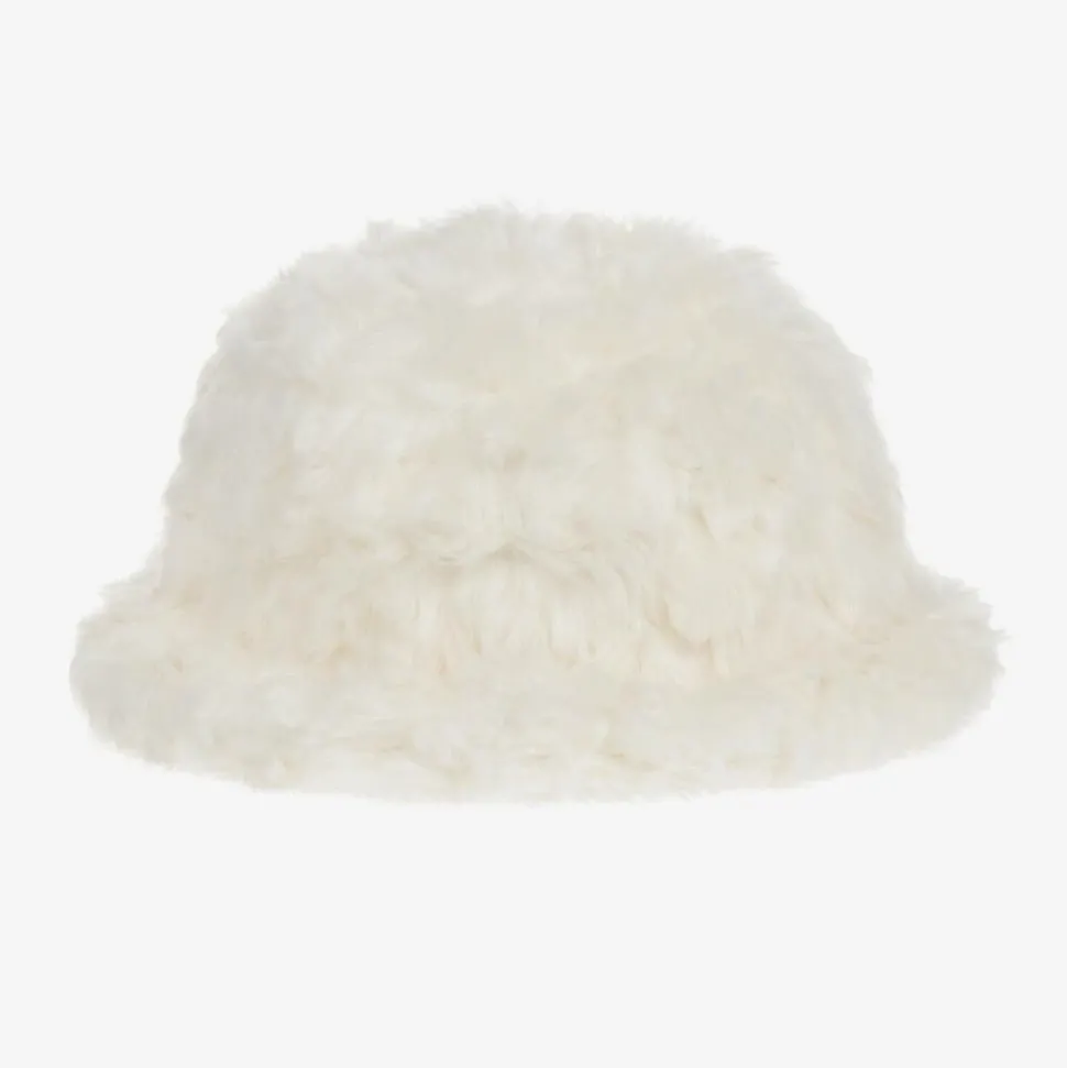Girls Ivory Fluffy Faux Fur Hat