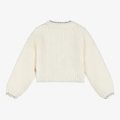 Girls Ivory Fluffy Sequinned Cardigan