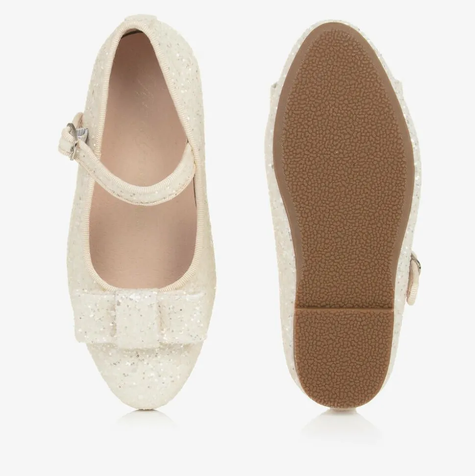 Girls Ivory Glitter Bow Pumps