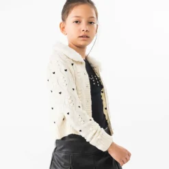 Girls Ivory Heart Cardigan