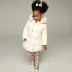 Girls Ivory Hooded Puffer Coat
