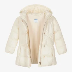Girls Ivory Hooded Puffer Coat