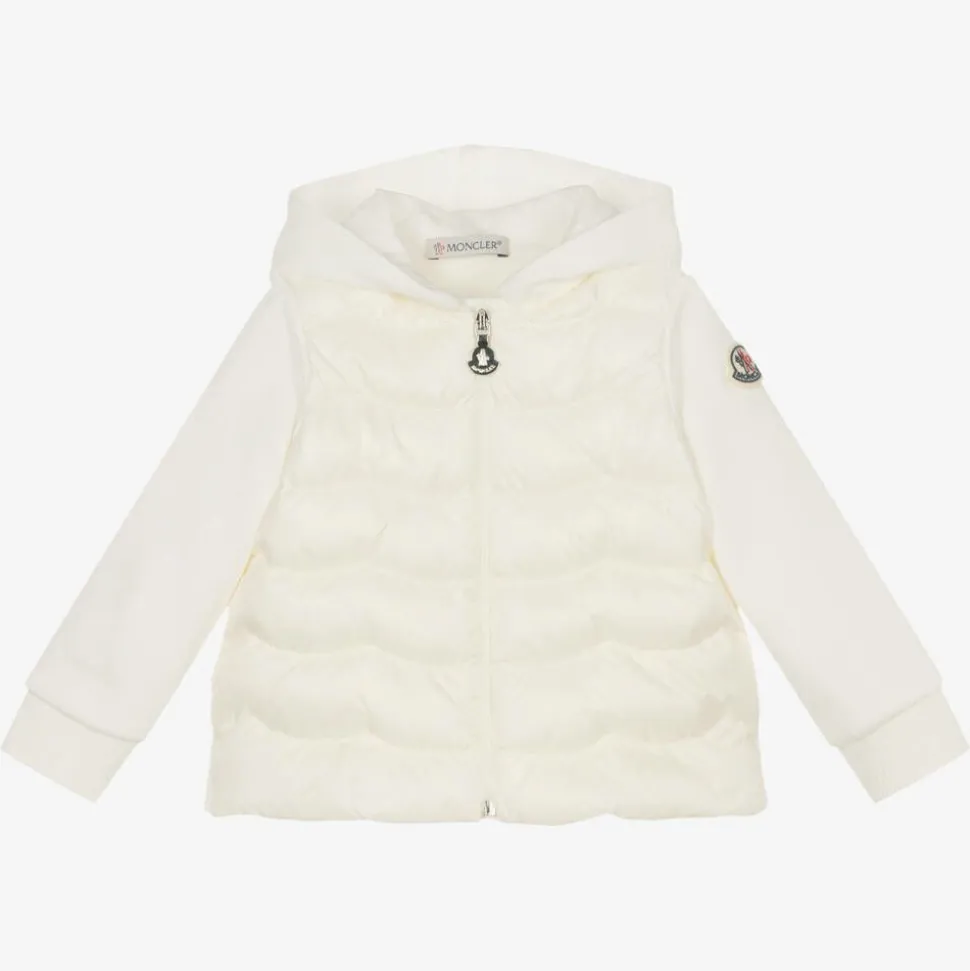 Girls Ivory Hooded Zip Up Top