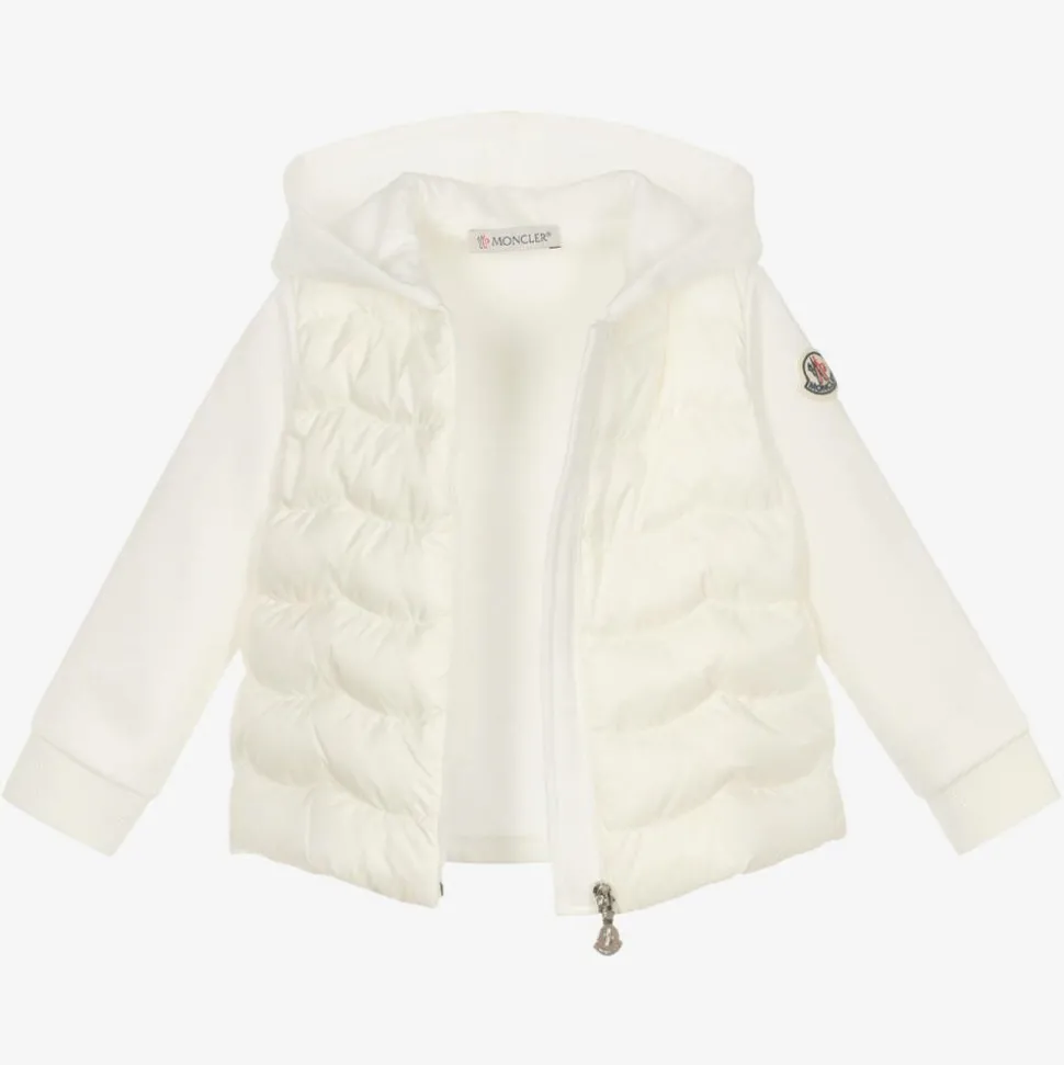 Girls Ivory Hooded Zip Up Top