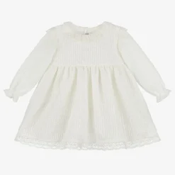 Girls Ivory Knit & Lace Dress