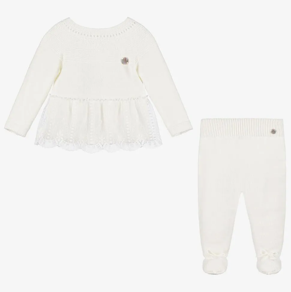 Girls Ivory Knitted Babysuit & Hat Set