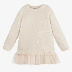 Girls Ivory Knitted Dress