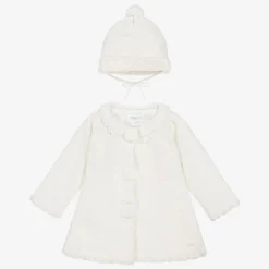 Girls Ivory Knitted Pram Coat & Hat Set
