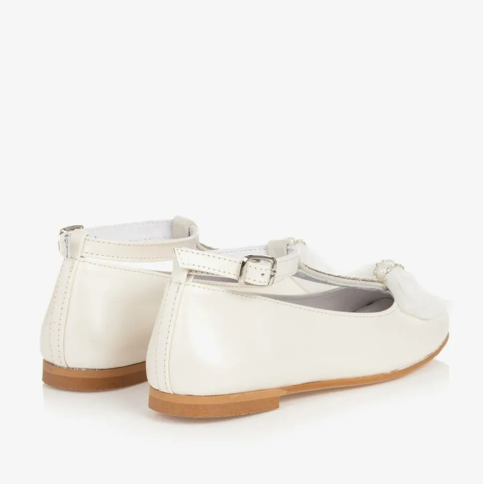 Girls Ivory Leather Ballerina Bar Shoes