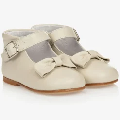 Girls Ivory Leather Bow Shoes