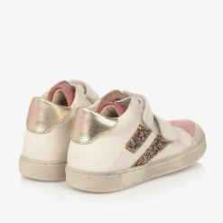 Girls Ivory Leather Glitter Stripe Trainers