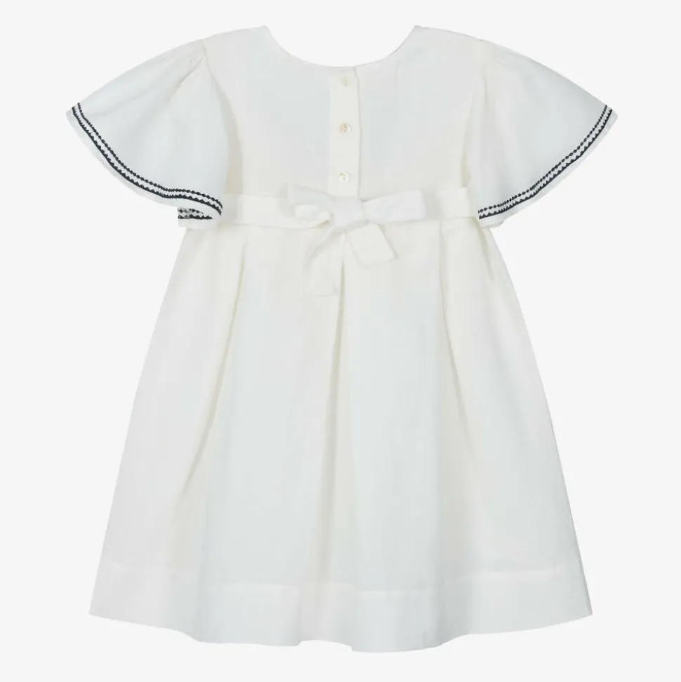 Girls Ivory Linen & Cotton Dress