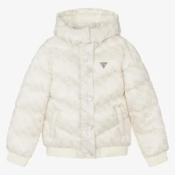 Girls Ivory Monogram Puffer Jacket
