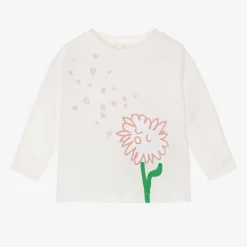 Girls Ivory Organic Cotton Flower Top