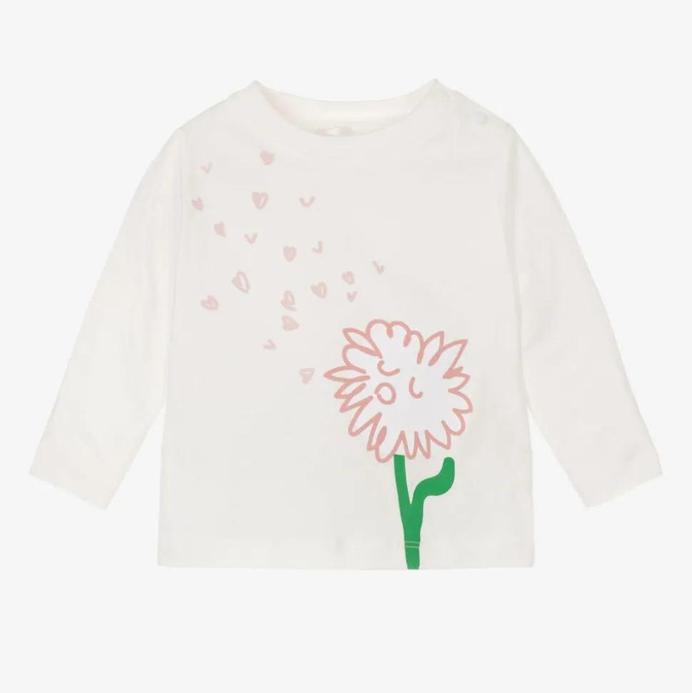 Girls Ivory Organic Cotton Flower Top