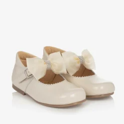 Girls Ivory Patent Bow Shoes