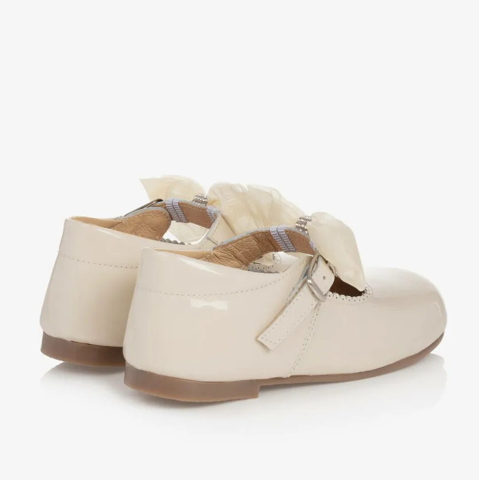 Girls Ivory Patent Bow Shoes