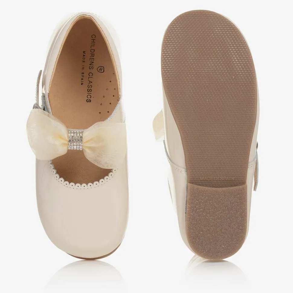 Girls Ivory Patent Bow Shoes