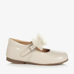 Girls Ivory Patent Bow Shoes
