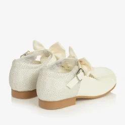Girls Ivory Patent Faux Leather Bow Shoes