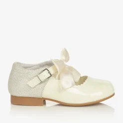 Girls Ivory Patent Faux Leather Bow Shoes