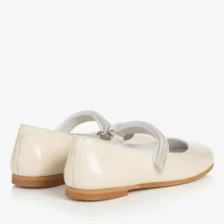 Girls Ivory Patent Leather & Diamanté Shoes