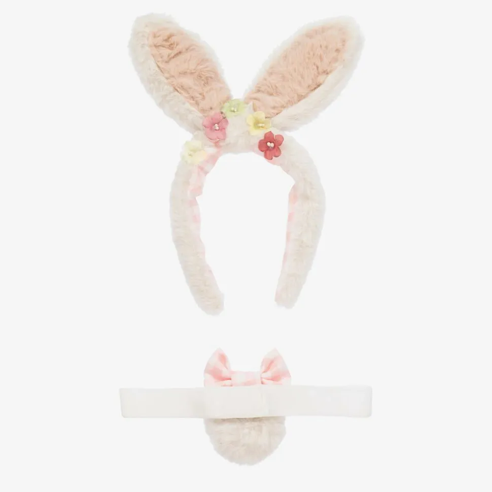 Girls Ivory Plush Bunny Hairband Set