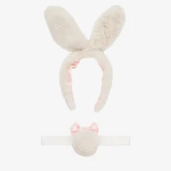 Girls Ivory Plush Bunny Hairband Set