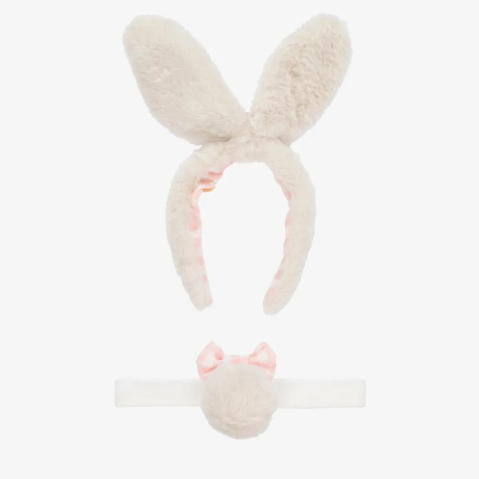 Girls Ivory Plush Bunny Hairband Set