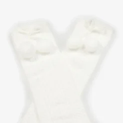 Girls Ivory Pom-Pom Cotton Socks