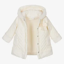 Girls Ivory Quilted Hooded Coat
