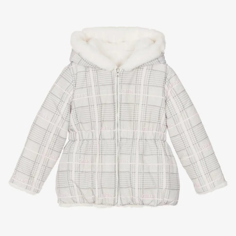 Girls Ivory Reversible Faux Fur Jacket