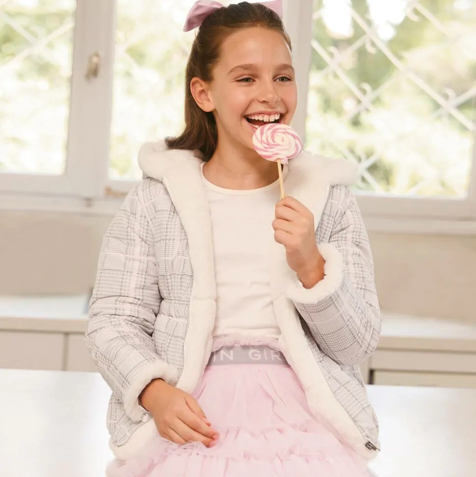 Girls Ivory Reversible Faux Fur Jacket