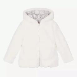 Girls Ivory Reversible Faux Fur Jacket